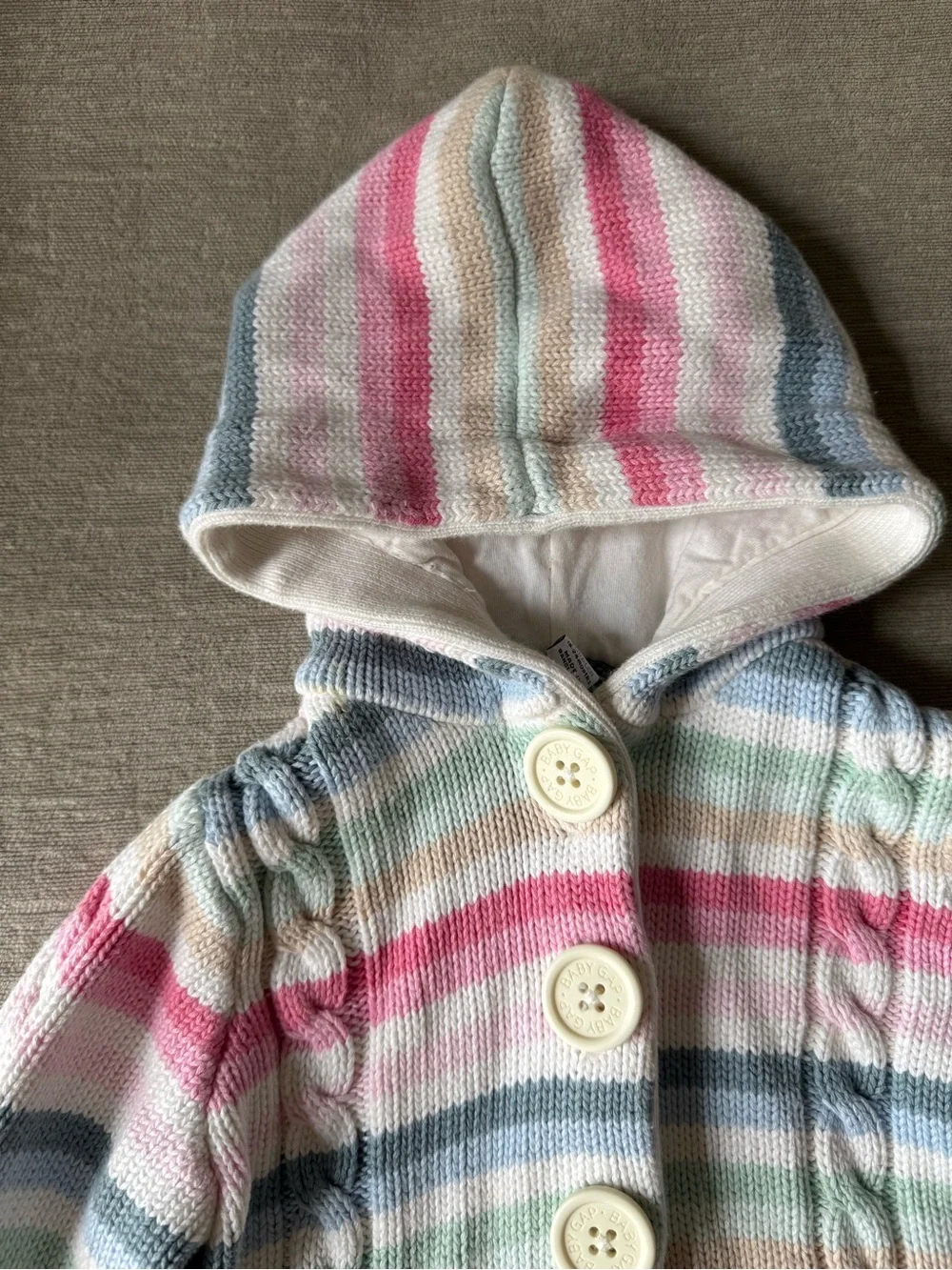 Baby Gap Hooded Cable Knit Cardigan Sweater Coat 18-24M Pastel Striped